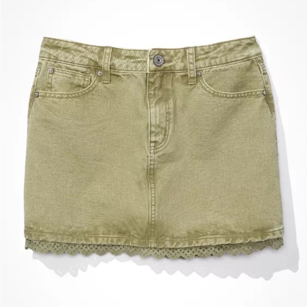 American Eagle Super High-Waisted Lace Denim Mini Skirt